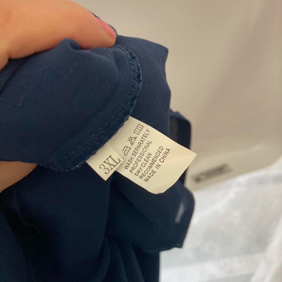 Navy blue sheer long sleeve blouse with pearl details 3XL - Picture 5 of 5